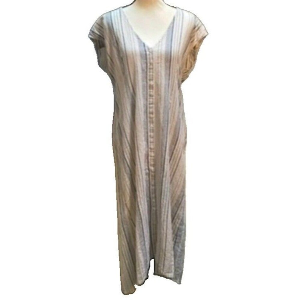 ESBY Linen Cotton Striped Maxi Caftan Dress XS